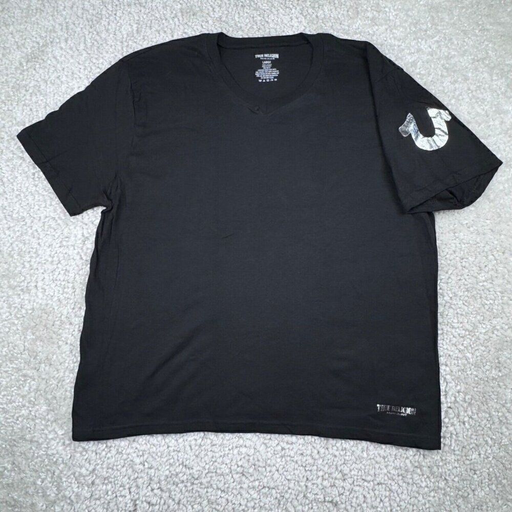 True Religion V-Neck Black Silver Logo T-Shirt